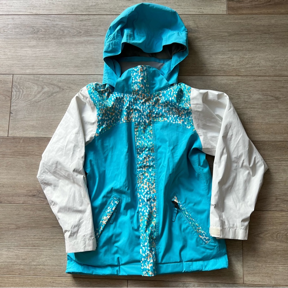 North Face Blue and White Hooded Jacket